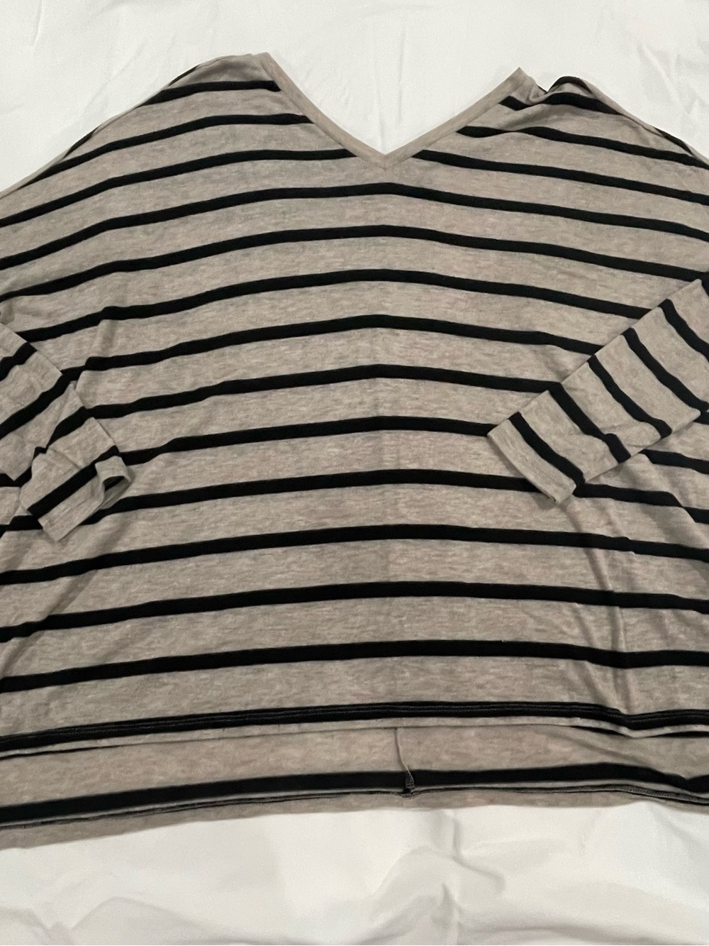Express Taupe and Black Striped V-Neck Top